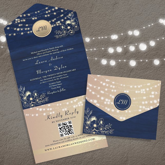 Luzes de Corda Rústicas Casamento Azul Marinho (Criador carregado)