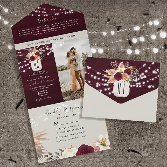 Luzes de Corda Rústicas Casamento Burgundy (Criador carregado)