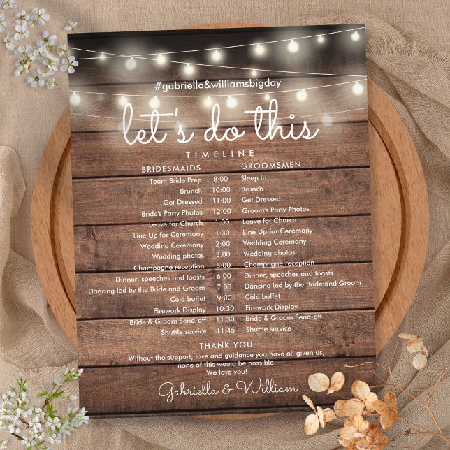 Luzes de Corda Rústicas Cronograma de Casamento (String Lights Rustic Wedding Schedule Timeline)