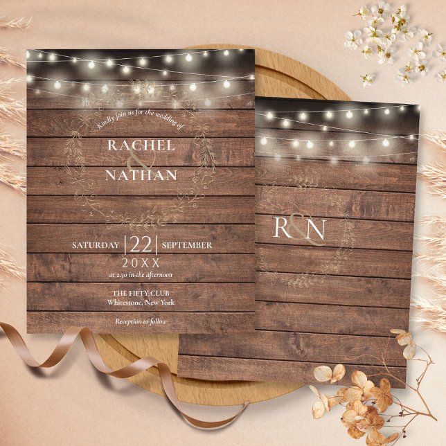 Luzes de Corda Rústicas para Convite de Casamento (Budget Rustic String Lights Wedding Invitation)