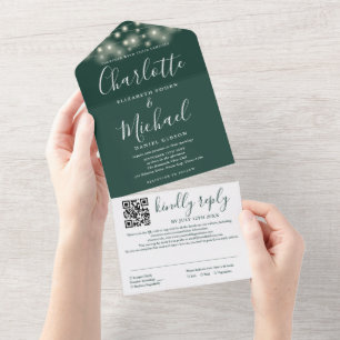 Luzes de Corda Verde Esmeralda Código QR Casamento