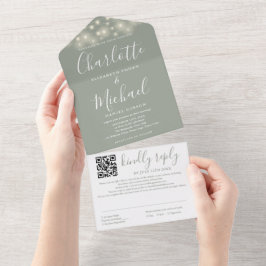 Luzes de Corda Verde Musgo Código QR Casamento