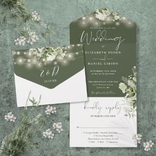 Luzes de Corda Verde Oliva para Casamento Floral