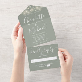 Luzes de Corda Verde Sage Casamento Moderno Script
