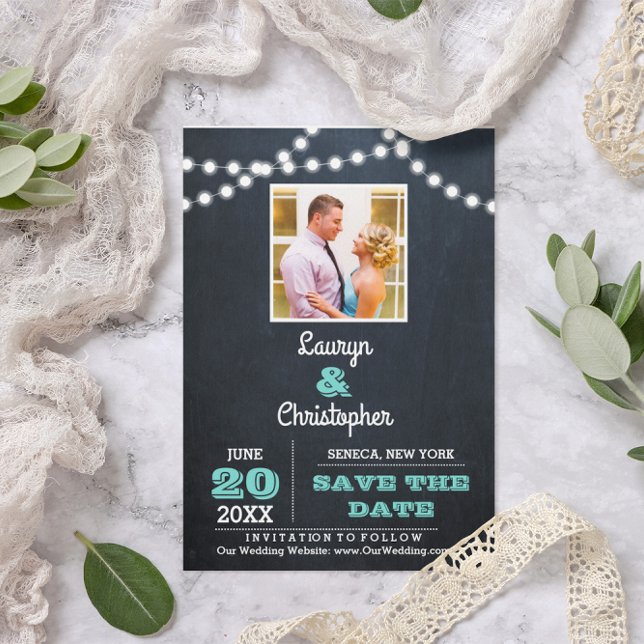Luzes de Lousa Verde-Cinza Anúncio de Casamento (Criador carregado)