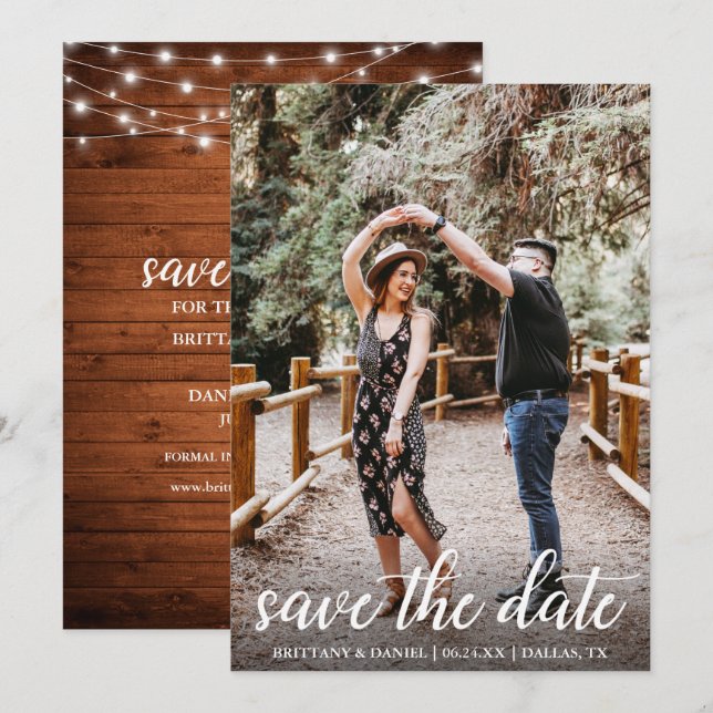 Luzes De Madeira De Script Moderno Salvem O Cartão (Frente/Verso)