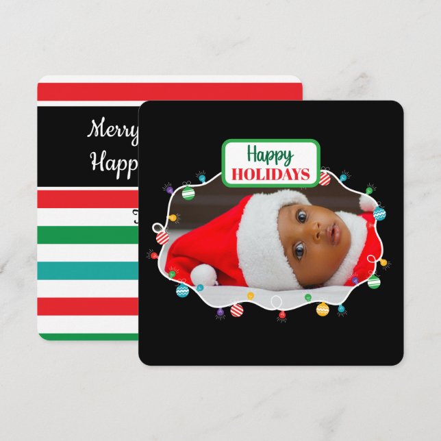 Luzes de Natal (adicione sua própria foto) cartão  (Frente/Verso)