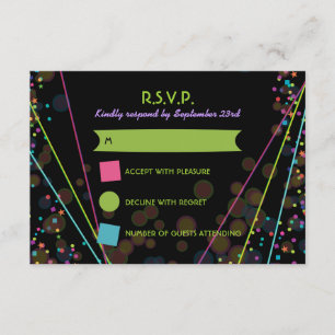 Luzes de neon brilham na placa de resposta RSVP es