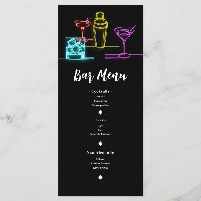 Luzes de Neon Glowing Coquetéis Bar Aberto Menu de (Frente)