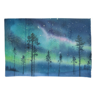 Luzes de norte, paisagem de aquarela