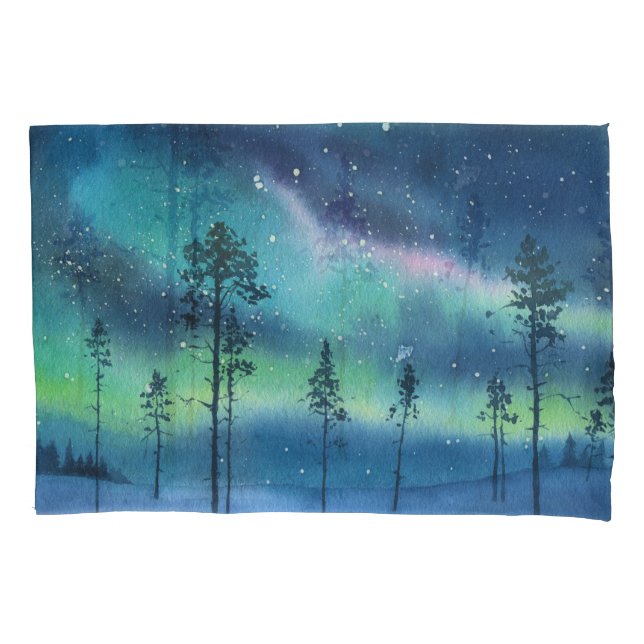 Luzes de norte, paisagem de aquarela (Frente)