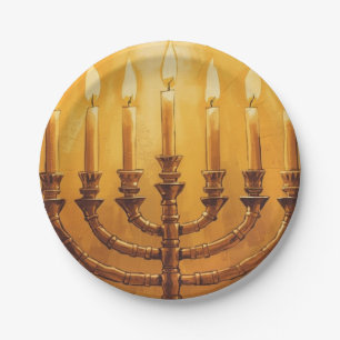 Luzes do Menorá de Hanukkah Prato de Papel