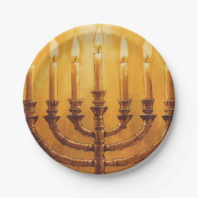 Luzes do Menorá de Hanukkah Prato de Papel (Frente)