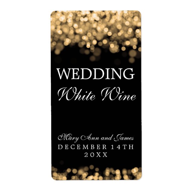 Luzes Douradas da etiqueta de vinho de casamento (Frente)
