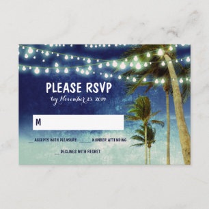luzes e palmeiras praia azul casamento RSVP cartas