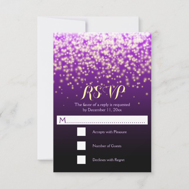 Luzes espumantes de casamento roxo RSVP (Frente)