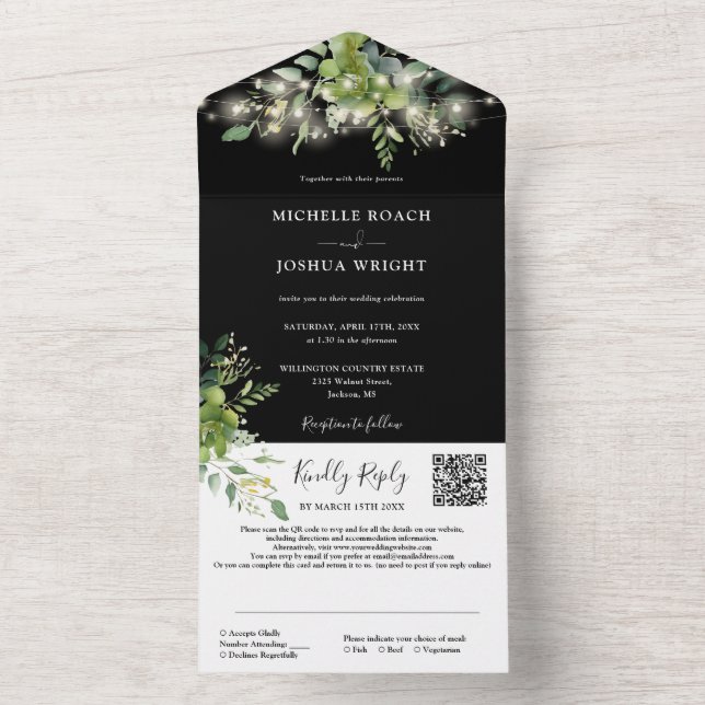 Luzes Florais de Verde String Código QR Casamento (Interno)