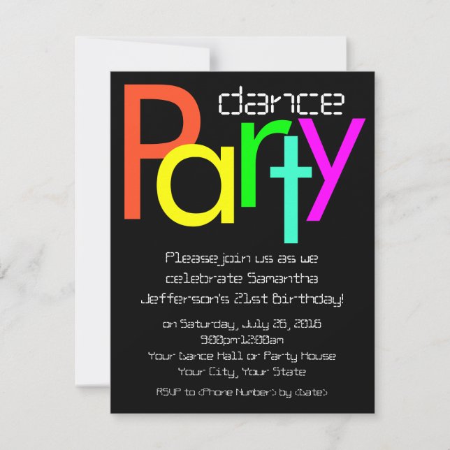 Luzes fluorescentes de neon Convite de festas de d (Frente)