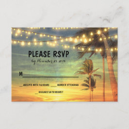 luzes palmeiras praia pôr do sol casamento Cartões