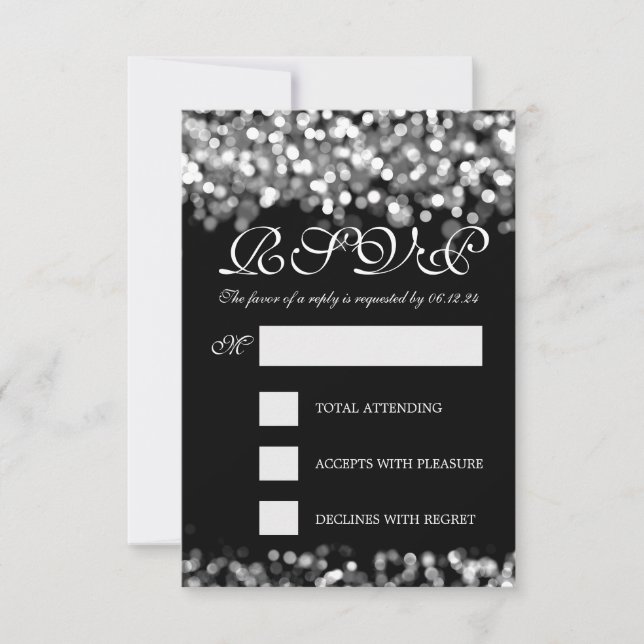 Luzes prateadas RSVP de Casamento Elegante (Frente)