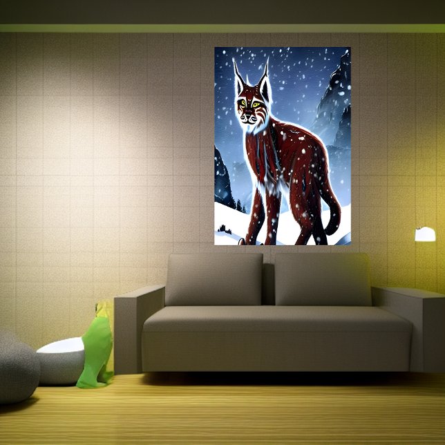 Lynx sentado na neve | AI Art Poster (Criador carregado)