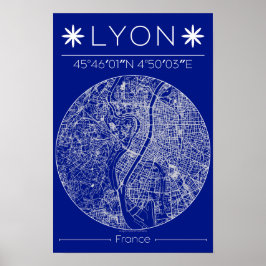 Lyon Blueprint City Map Poster Minimal Wall Art