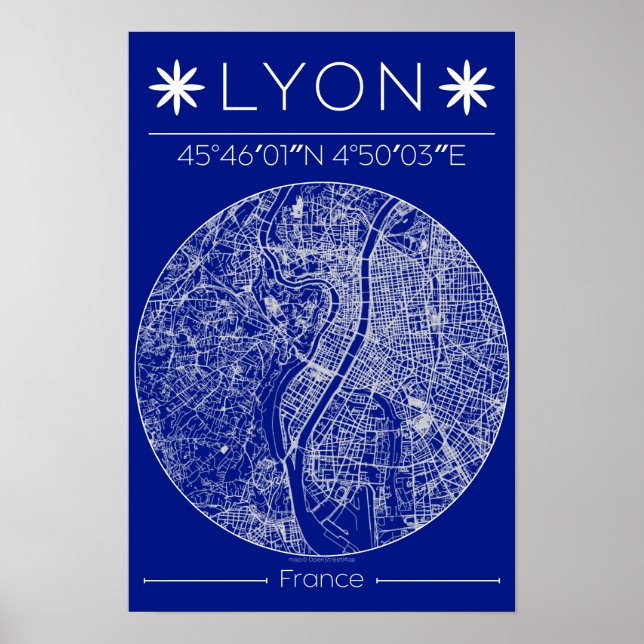 Lyon Blueprint City Map Poster Minimal Wall Art (Frente)
