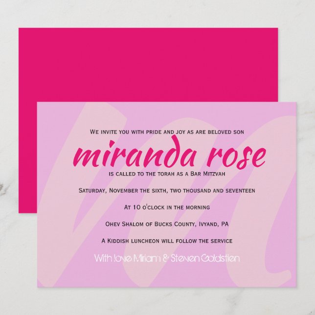 M INICIAIS COLEÇÃO Bat Mitzvah Convite (Frente/Verso)