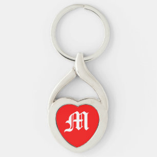 "M" Red Heart Chaveiro