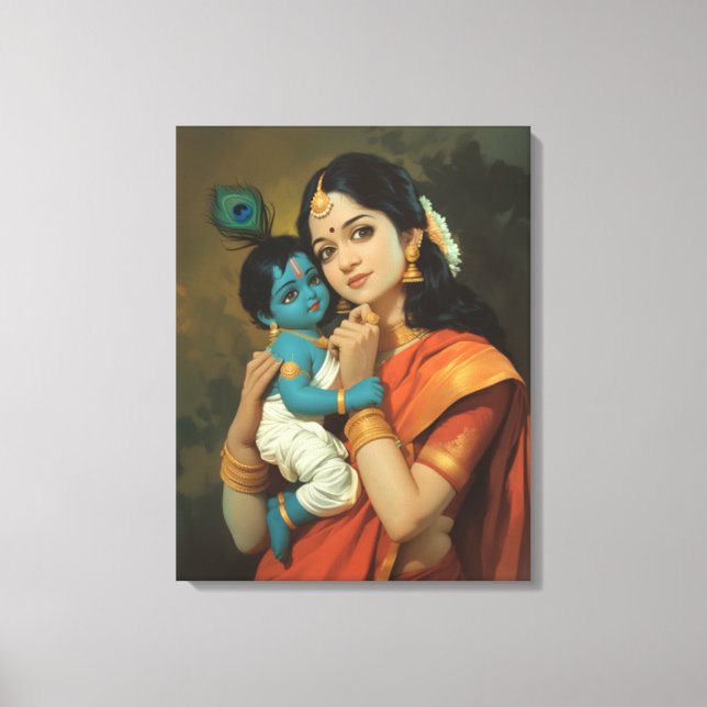 Maa Yashoda e Little Krishna Canvas Wall Art (Frente)