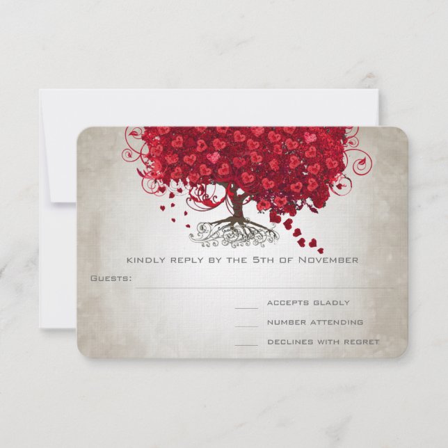 Maçã Coração Vermelho Folha Casamento RSVP (Frente)