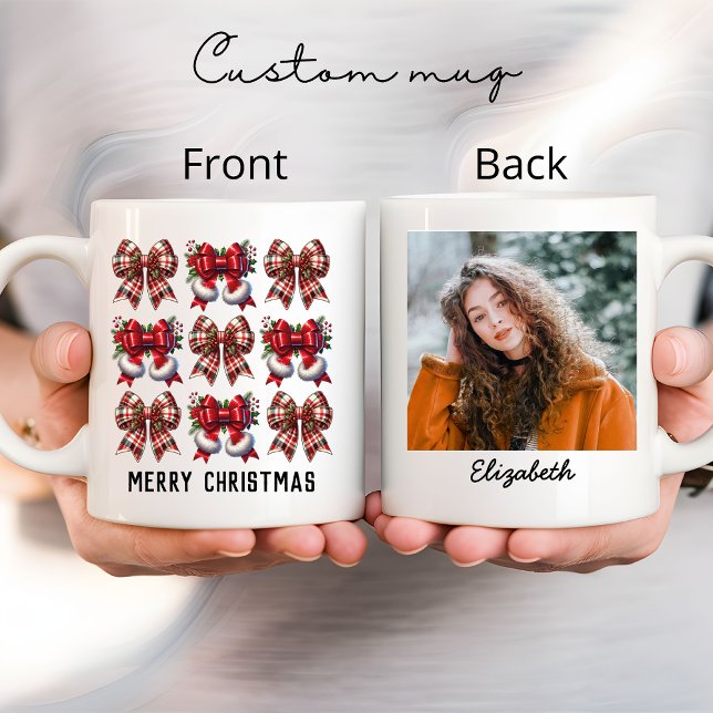 Maçã de arco de Natal feliz, caneca de nome person (merry Christmas mug, Christmas coquette bow, personalized mug for her, custom name mug, Christmas)