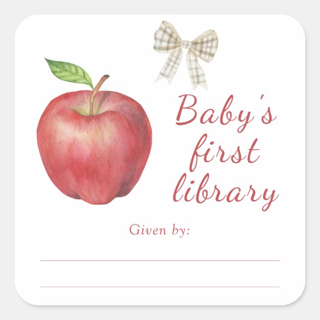 Maçã - Etiqueta de livro para chá de bebê, livros  (Frente)