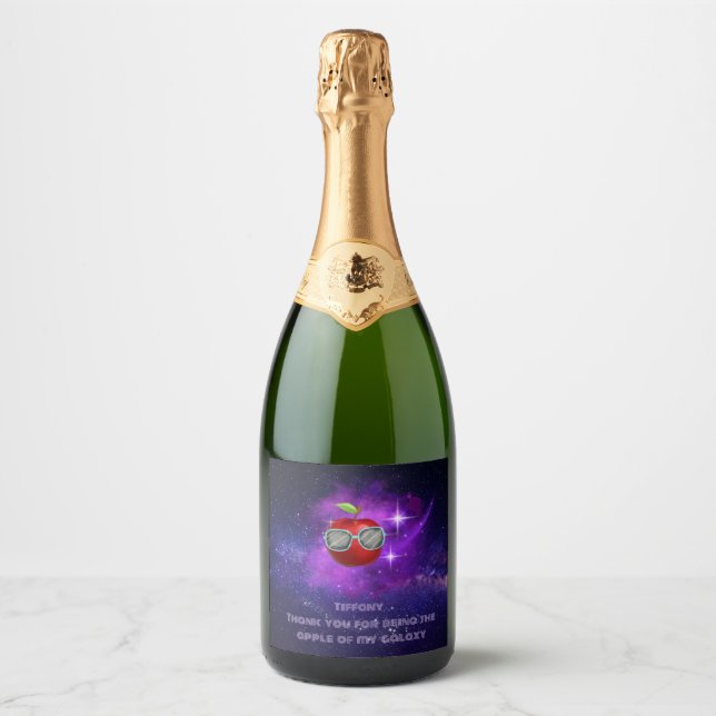 Maçã na galáxia agradecida Rótulo de Vinho Espuman (Frente)