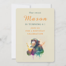 Macaco Aquarela - Cartão de Convite de Aniversário