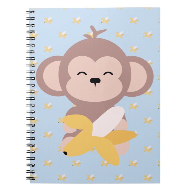 Macaco bonito de Kawaii com caderno da banana (Frente)