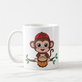 Macaco bonito tocando uma caneca de tambor