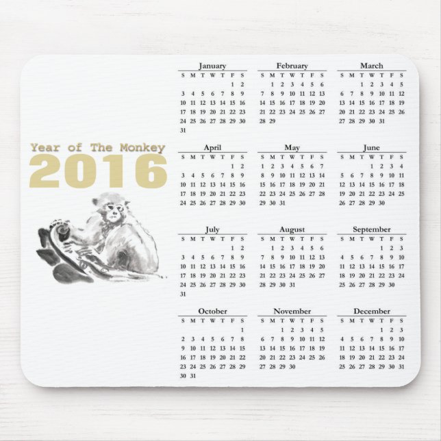 Macaco Chinês Novo Ano 2016 Calendário mousepad (Frente)