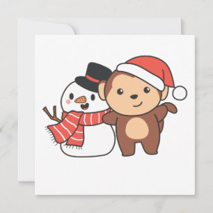 Macaco Com Boneco de Neve No Inverno Para Convite