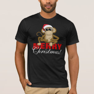 Macaco do chapéu do papai noel - camisa preta do