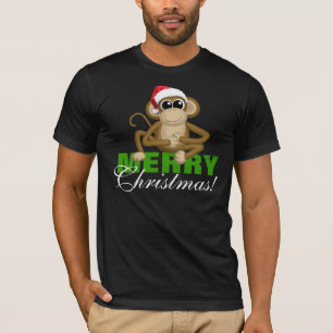 Macaco do chapéu do papai noel - camisa preta do