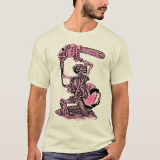 Macaco do zombi com um t-shirt da serra de cadeia