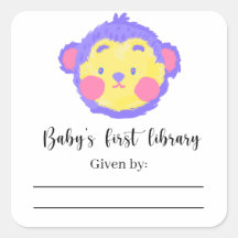 Macaco - Etiqueta para livros de baby shower, livr