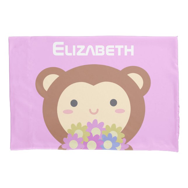 Macaco Kawaii Cute Pastel Flores Púrpuras Rosa Cri (Frente)