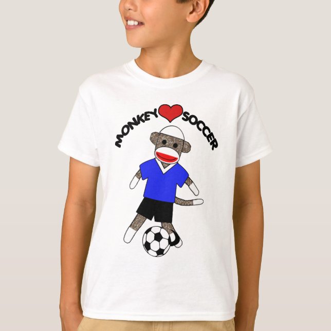 Macaco-meia-futebol (azul) - T-Shirt infantil (Frente)