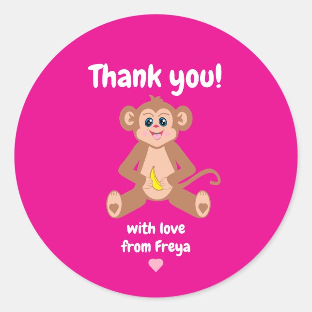 Macaco no adesivo rosa (Frente)