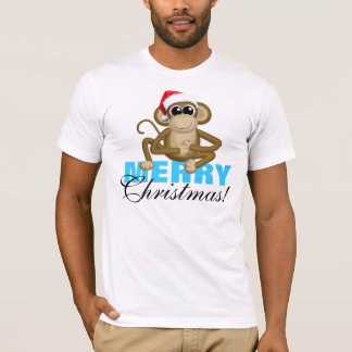Macaco Santa Hat - Camisa Branca "Feliz Natal"