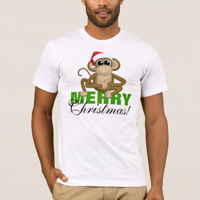 Macaco Santa Hat - Camisa Branca "Feliz Natal" (Frente)