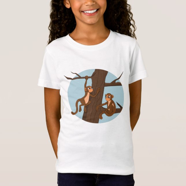 Macacos subindo na árvore cartoon T-Shirt (Frente)
