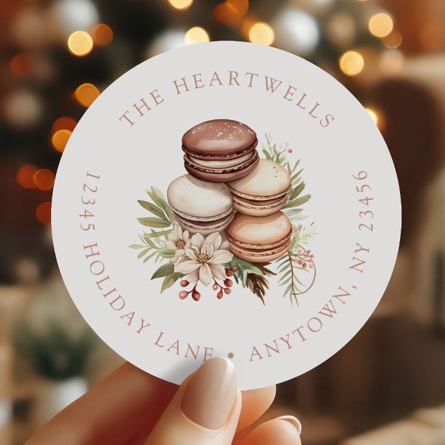 Macarons de Aquarela Etiqueta de Endereço de Natal (Criador carregado)